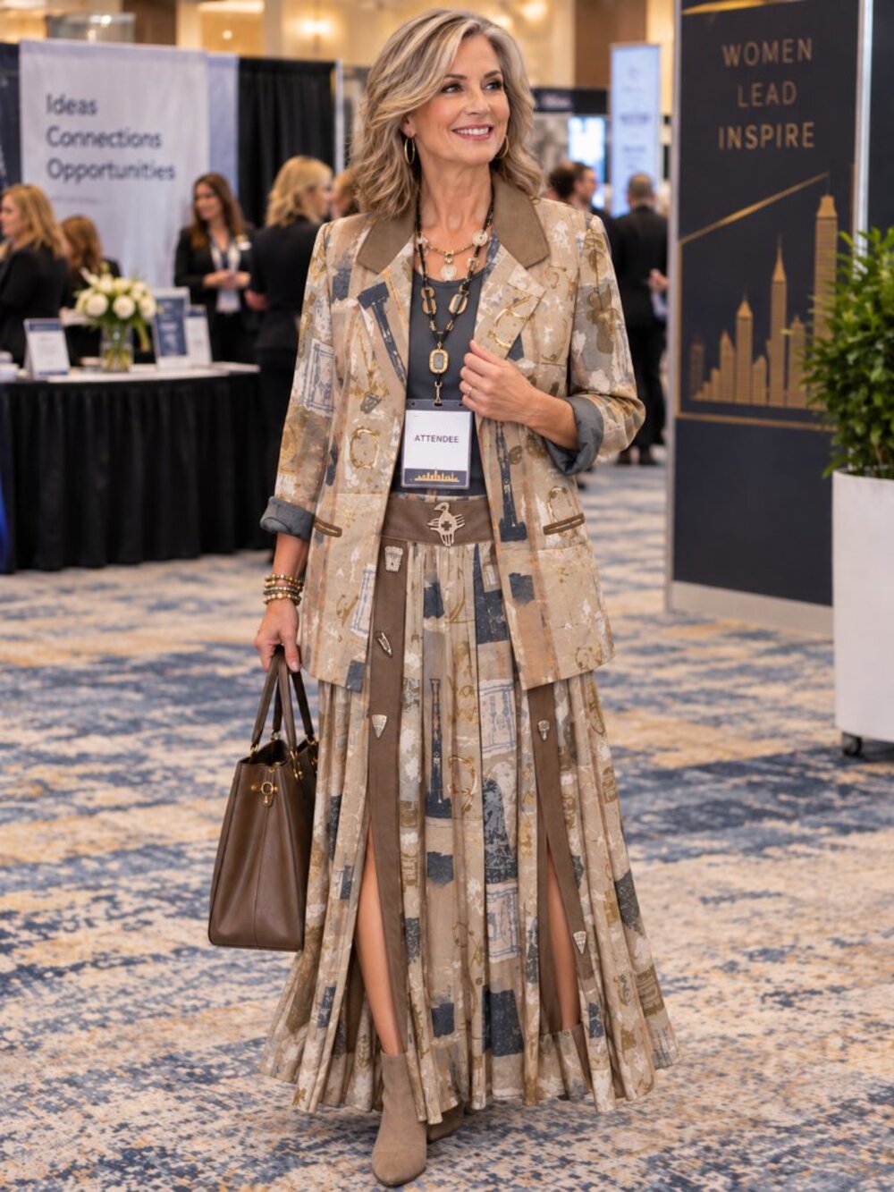 DOROTHY SCHOELEN PLATINUM (2) Piece Jacket & Maxi Skirt Aztec Design M/12